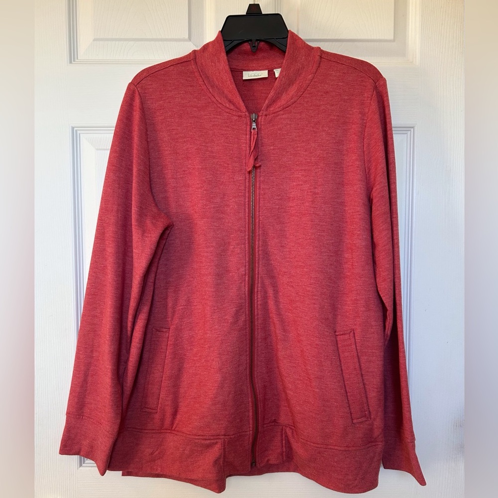 LOGO Lounge by Lori Goldstein Size L V Neck Zip Up Sweater Jacket 	Light Red